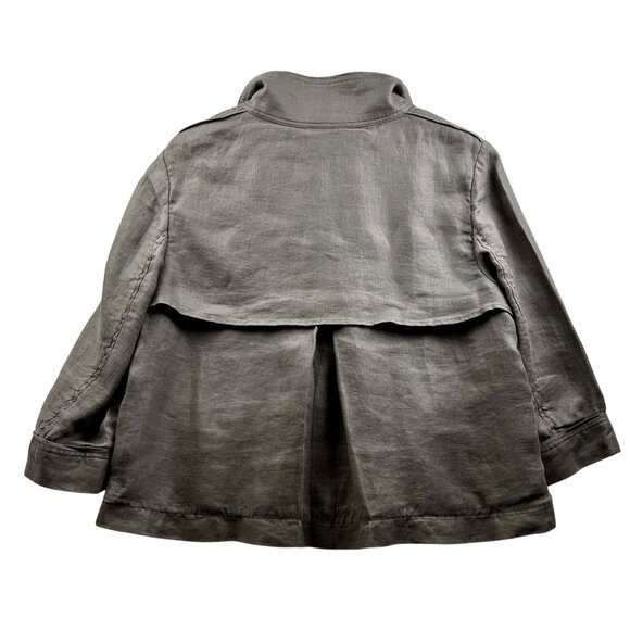 Cropped Safari Trench Style 100% Linen Double-Breasted Jacket Coastal Luxe Gray - Picture 3 of 11